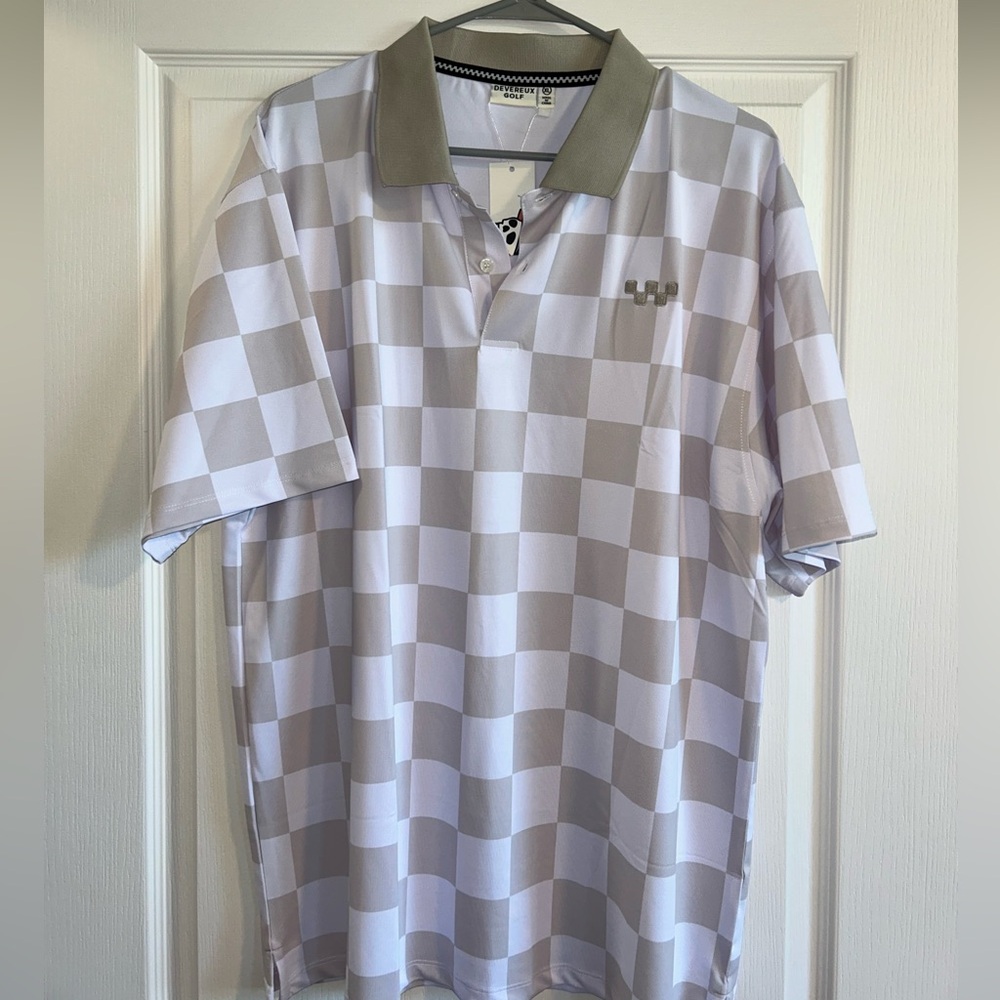 Devereux Golf Front9 Polo — Tan/White